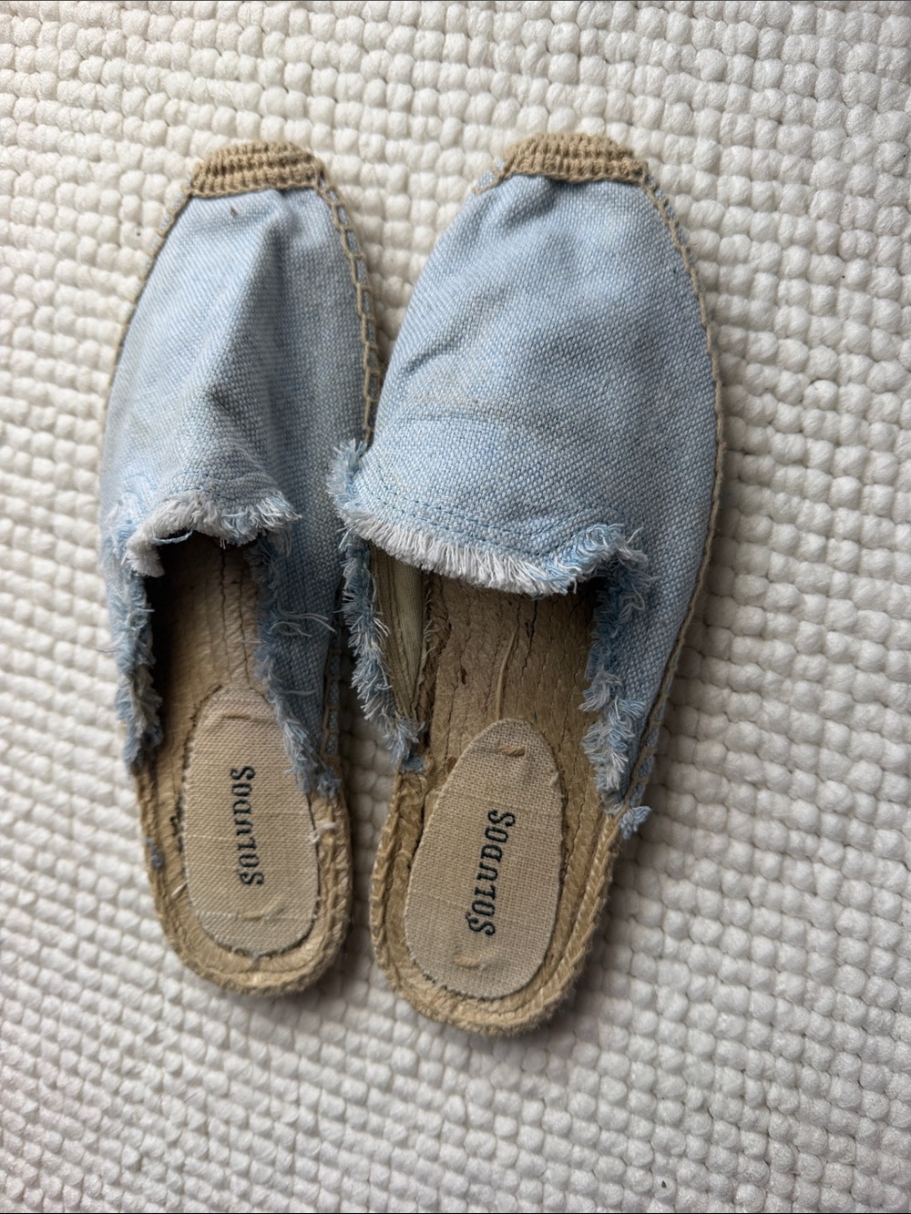 Soludos Light Blue Frayed Canvas Espadrille Mules